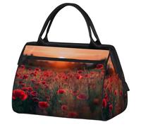 Mexpekil Poppies Field Red Flower Travel Duffel Bag Waterproof Gym Bag Carry On Weekend Overnight Bags Large Hand Luggage Tote Bags for Women Men Kids