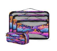 Mexpekil Psychedelic Mushroom Pattern 4 Set Packing Cubes for Suitcases Travel Organiser Packing Bags Compression Luggage Organiser Storage Pouch for Family Holiday Business Travel