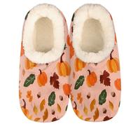 Mexpekil Pumpkin Fall Pattern Women's & Men's Slippers with Fluffy Collar Winter Warm House Slippers Anti-Slip Indoor House Shoes Gifts for Mum Dad (Sizes UK 6-7)