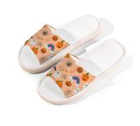 Mexpekil Pumpkins Ghosts Rainbows Linen Slippers for Women Men Non-Slip House Shoes Open Toe Summer Sliders Slip on Indoor Outdoor Slipper (7-8)