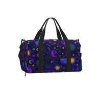 Mexpekil Purple Blue Space Sun Moon Gym Bag with Shoe Compartment Waterproof Duffel Bag Large Overnight Weekend Bags Travel Holdall for Women Men Teens