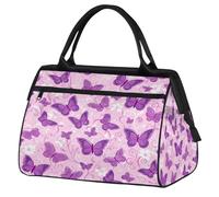 Mexpekil Purple Butterflies Floral Travel Duffel Bag Waterproof Gym Bag Carry On Weekend Overnight Bags Large Hand Luggage Tote Bags for Women Men Kids