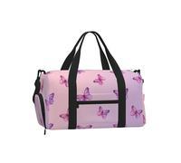 Mexpekil Purple Butterflies Flying Gym Bag with Shoe Compartment Waterproof Duffel Bag Large Overnight Weekend Bags Travel Holdall for Women Men Teens