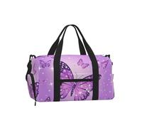 Mexpekil Purple Butterflies Star Gym Bag with Shoe Compartment Waterproof Duffel Bag Large Overnight Weekend Bags Travel Holdall for Women Men Teens