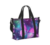 Mexpekil Purple Butterfly Blue Bubbles Travel Duffel Bag Waterproof Sports Gym Bag Large Weekend Overnight Bags for Women Men Foldable Carry On Luggage Tote Bags for Flight