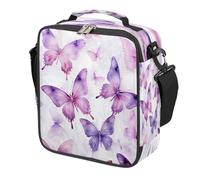Mexpekil Purple Butterfly Kids Lunch Bag Boys Girls, Square Thermal Insulated Lunch Box, Reusable Cooler Tote for School Picnic Travel