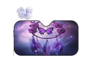 Mexpekil Purple Butterfly Roses Dream Catcher Car Windshield Sunshade Foldable Front Window Sunshades Uv Block Heat Protection For Suv Van Truck Sun Visor Protector 130x70 Cm