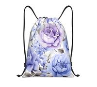 Mexpekil Purple Elegant Rose Print Drawstring Bags PE Bag Waterproof Swimming Bag Small Gym String Bags