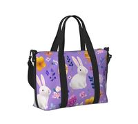 Mexpekil Purple Floral Bunnies Eggs Travel Duffel Bag Waterproof Sports Gym Bag Large Weekend Overnight Bags for Women Men Foldable Carry On Luggage Tote Bags for Flight