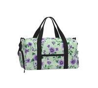 Mexpekil Purple Floral Pattern Gym Bag with Shoe Compartment Waterproof Duffel Bag Large Overnight Weekend Bags Travel Holdall for Women Men Teens