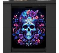 Mexpekil Purple Flowers Skull Head Dishwasher Magnet Cover 21x26Inch Decorative Dish Washer Sticker for Front Door Waterproof Kitchen Appliance Panel Magnetic Decal