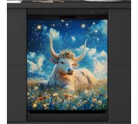 Mexpekil Purple Galaxy Flowers Cow Dishwasher Magnet Cover 23x26Inch Decorative Dish Washer Sticker for Front Door Waterproof Kitchen Appliance Panel Magnetic Decal