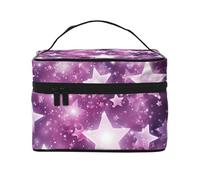 Mexpekil Purple Glitter Stars Makeup Bag Travel Cosmetic Bags Large Capacity Make Up Organiser Storage Bag Portable Toiletry Bags for Women Girls