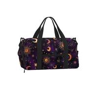 Mexpekil Purple Gold Moon Sun Gym Bag with Shoe Compartment Waterproof Duffel Bag Large Overnight Weekend Bags Travel Holdall for Women Men Teens