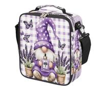 Mexpekil Purple Lavender Gnome Butterfly Plaid Kids Lunch Bag Boys Girls, Square Thermal Insulated Lunch Box, Reusable Cooler Tote for School Picnic Travel