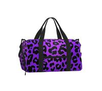 Mexpekil Purple Leopard Print Gym Bag with Shoe Compartment Waterproof Duffel Bag Large Overnight Weekend Bags Travel Holdall for Women Men Teens