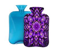 Mexpekil Purple Mandala Flower Floral Hot Water Bottle with Cover, 2L PVC Hot Water Bag for Pain Relief, Feet, Back, Warmth