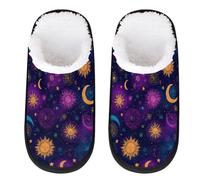 Mexpekil Purple Moons Stars Suns Fluffy Slippers for Women Men L
