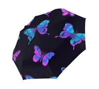 Mexpekil Purple Neon Butterfly Compact Umbrella Windproof Strong for Kids Women Men Auto Open Close Folding Umbrellas UV Protection Travel Umbrella for Sun Rain