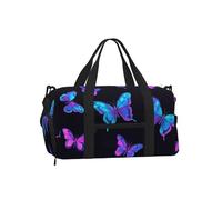 Mexpekil Purple Neon Butterfly Gym Bag with Shoe Compartment Waterproof Duffel Bag Large Overnight Weekend Bags Travel Holdall for Women Men Teens