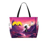 Mexpekil Purple Pink Mountain River Large Beach Bags for Women Men Waterproof Sandproof Beach Tote Bag with Zip and Pockets Foldable Summer Holiday Handbags for Travel Pool Seaside