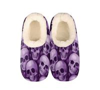 Mexpekil Purple Skulls Women's & Men's Slippers with Fluffy Collar Winter Warm House Slippers Anti-Slip Indoor House Shoes Gifts for Mum Dad (Sizes UK 8-9)