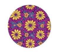 Mexpekil Purple Yellow Flowers Boho Mouse Pad with Non-Slip Rubber Base Gaming Mouse Mat Small Round Mousepad with Stitched Edg Desk Accessories for Working Gaming 8 Inch