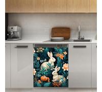 Mexpekil Rabbits Teal Plants Dishwasher Magnet Cover 21x26Inch Decorative Dish Washer Sticker for Front Door Waterproof Kitchen Appliance Panel Magnetic Decal