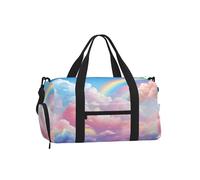 Mexpekil Rainbow Cloud Gym Bag with Shoe Compartment Waterproof Duffel Bag Large Overnight Weekend Bags Travel Holdall for Women Men Teens