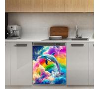 Mexpekil Rainbow Clouds Dolphin Dishwasher Magnet Cover 21x26Inch Decorative Dish Washer Sticker for Front Door Waterproof Kitchen Appliance Panel Magnetic Decal