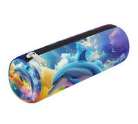 Mexpekil Rainbow Clouds Jumping Dolphin Pencil Case for Girls Boys Stationery Pouch Organiser Small School Supply Bag for Students Office