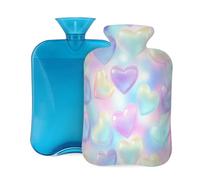 Mexpekil Rainbow Colored Love Heart Hot Water Bottle with Cover, 2L PVC Hot Water Bag for Pain Relief, Feet, Back, Warmth