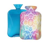 Mexpekil Rainbow Colored Mandala Flower Hot Water Bottle with Cover, 2L PVC Hot Water Bag for Pain Relief, Feet, Back, Warmth