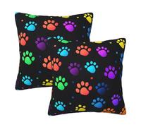 Mexpekil Rainbow Dog Paw Print Cushion Covers 50cm X 50cm 2 Pack Invisible Zipper Square Pillow Cases Decorative Pillow Covers Protectors for Sofa Bed Home Decor