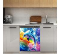 Mexpekil Rainbow Dolphin Dishwasher Magnet Cover 21x26Inch Decorative Dish Washer Sticker for Front Door Waterproof Kitchen Appliance Panel Magnetic Decal