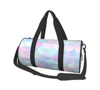 Mexpekil Rainbow Fish Scale Foldable Gym Bag Carry On Travel Duffle Bags Waterproof Woman Men Hand Luggage Bag Large Weekend Overnight Bags for Sports Dance with Removable Strap