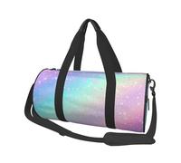 Mexpekil Rainbow Glitter Galaxy Foldable Gym Bag Carry On Travel Duffle Bags Waterproof Woman Men Hand Luggage Bag Large Weekend Overnight Bags for Sports Dance with Removable Strap