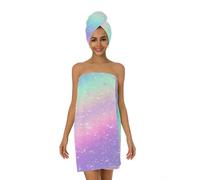 Mexpekil Rainbow Glitter Galaxy Women Microfibre Bath Robes and Hair Towel Wrap Set Absorbent Quick Dry Shower Spa Towel Wraps for Hair Body
