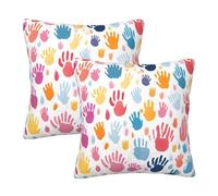 Mexpekil Rainbow Hand Print Cushion Covers 50cm X 50cm 2 Pack Invisible Zipper Square Pillow Cases Decorative Pillow Covers Protectors for Sofa Bed Home Decor