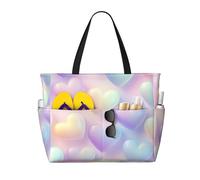 Mexpekil Rainbow Heart Large Beach Bags for Women Men Waterproof Sandproof Beach Tote Bag with Zip and Pockets Foldable Summer Holiday Handbags for Travel Pool Seaside