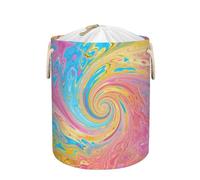 Mexpekil Rainbow Ink Liquid Laundry Basket with Drawstring Lid and Handles Collapsible Storage Baskets Waterproof Laundry Hamper Bag Large Storage Containers for Toy Clothes