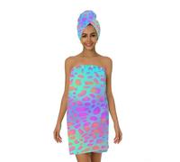 Mexpekil Rainbow Leopard Print Women Microfibre Bath Robes and Hair Towel Wrap Set Absorbent Quick Dry Shower Spa Towel Wraps for Hair Body