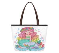 Mexpekil Rainbow Mermaid Cute Pattern Tote Bag for Women, Large Shoulder Bag Top Handle Satchel Purse Lightweight Reusable Shopping Work Travel Beach Handbag