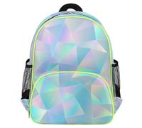 Mexpekil Rainbow Pastel Geometric Iridescent Toddler Backpack for Girls Boys School Bag, Lightweight Waterproof Kids Travel Rucksack for Preschool with Chest Strap Water Bottle Holders