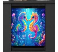 Mexpekil Rainbow Seahorses Underwater Dishwasher Magnet Cover 23x26Inch Decorative Dish Washer Sticker for Front Door Waterproof Kitchen Appliance Panel Magnetic Decal