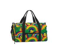 Mexpekil Rainbow Shamrocks Gym Bag with Shoe Compartment Waterproof Duffel Bag Large Overnight Weekend Bags Travel Holdall for Women Men Teens