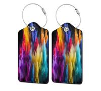 Mexpekil Rainbow Smoke Art Luggage Tags for Suitcases, 2 Pcs Leather Travel Tags for Luggage with Steel Loop Waterproof Name Id Card, Men Women Kids Travel Gift