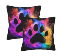 Mexpekil Rainbow Splash Paw Cushion Covers 55cm X 55cm 2 Pack Invisible Zipper Square Pillow Cases Decorative Pillow Covers Protectors for Sofa Bed Home Decor