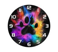 Mexpekil Rainbow Splash Paw White Silent Wall Clock Non Ticking 25cm Round Wall Clocks Battery Operated Modern Decorative Clock for Living Room Kitchen Bedroom Office