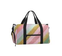Mexpekil Rainbow Stripes Glitter Gym Bag with Shoe Compartment Waterproof Duffel Bag Large Overnight Weekend Bags Travel Holdall for Women Men Teens